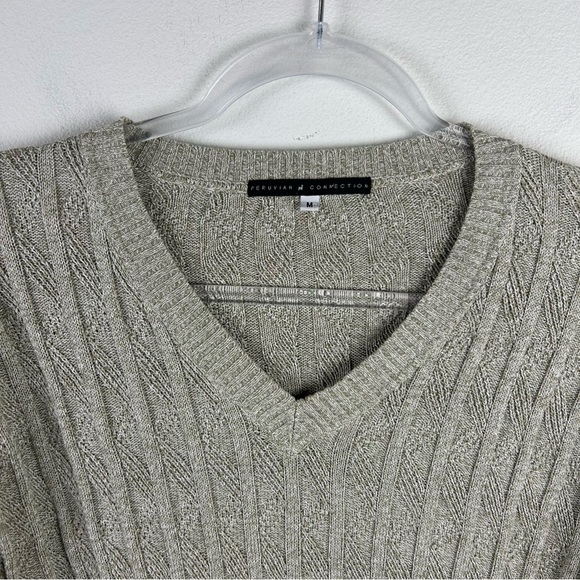 Peruvian Connection 100% Pima Cotton Long sleeve v-neck cable knit sweater M - Picture 3 of 12